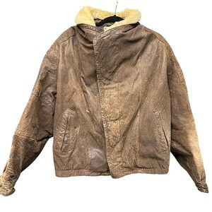 Pelle Cuir Jacket Mens Medium Brown Shearling‎ Collar Leather Bomber Distressed